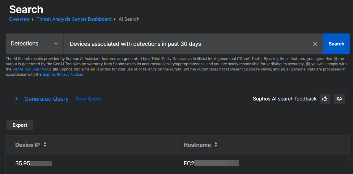 Query entered by customer.