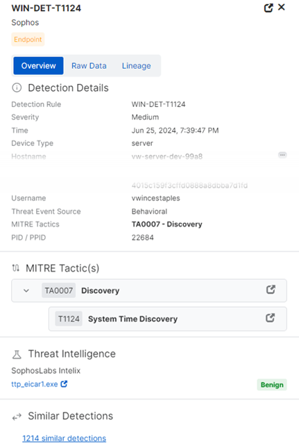 Detections details slide-out.
