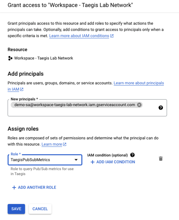 Add custom role to service account.