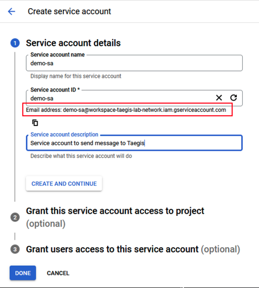 Create service account.