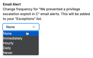 Email alerts frequency options.