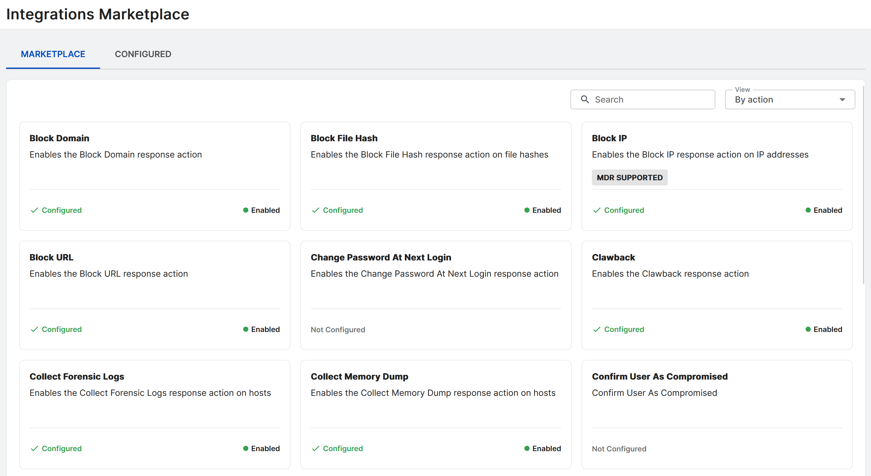 Integrations Marketplace by action.