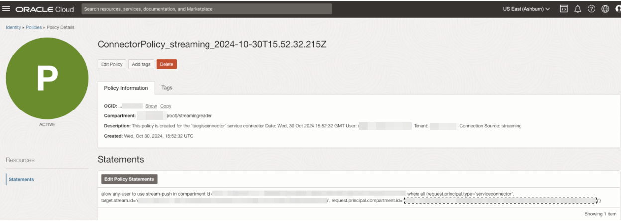 Example service connector policy.