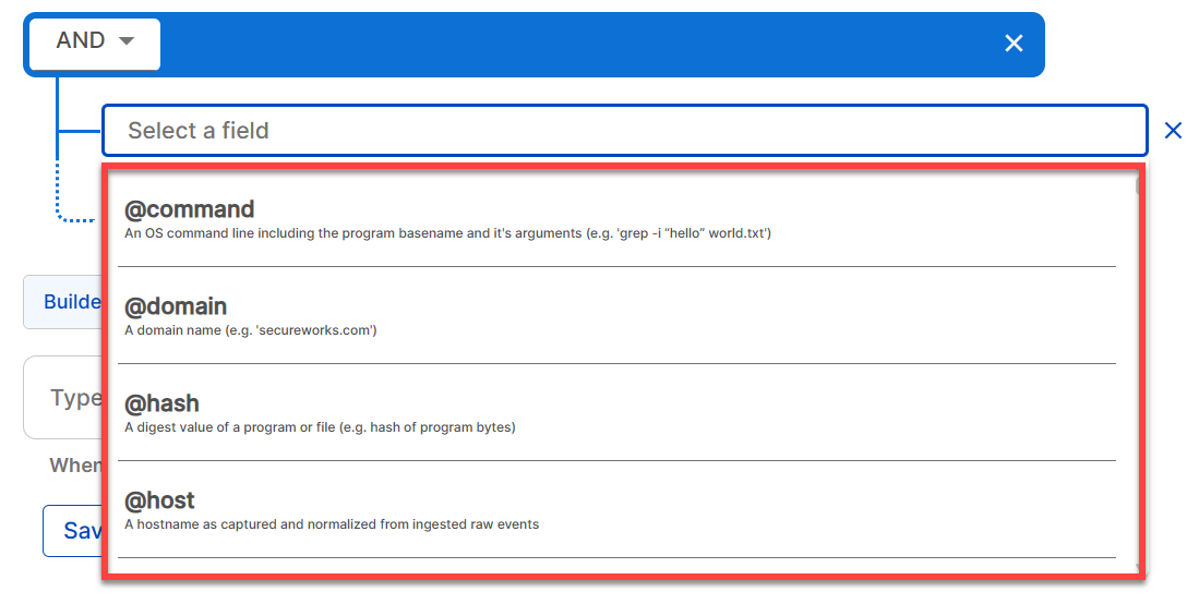 Selecting logical types in Builder.