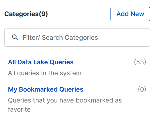 Saved query categories panel.