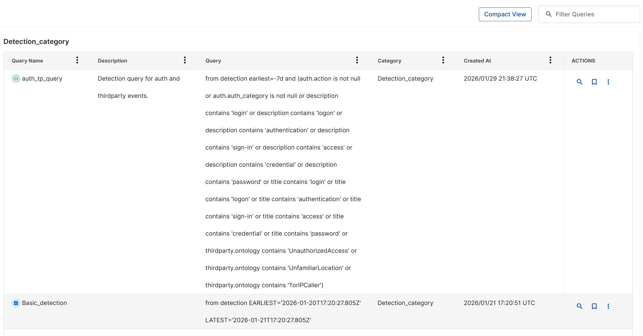 Saved searches expanded view.