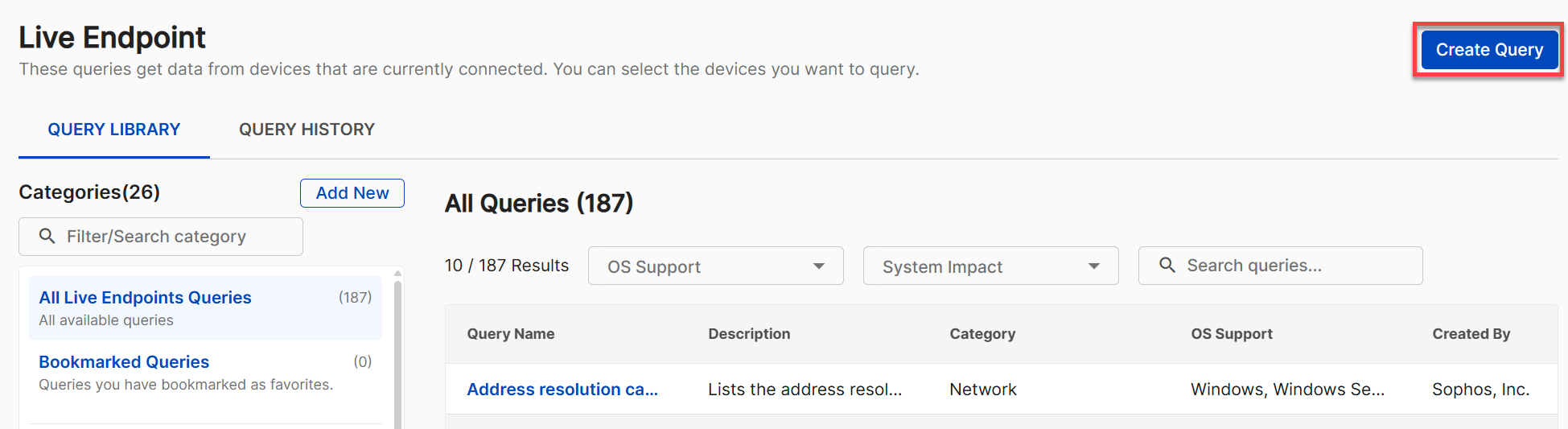 Create Query button.