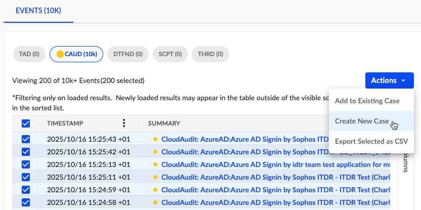 Create new case from multiple events.