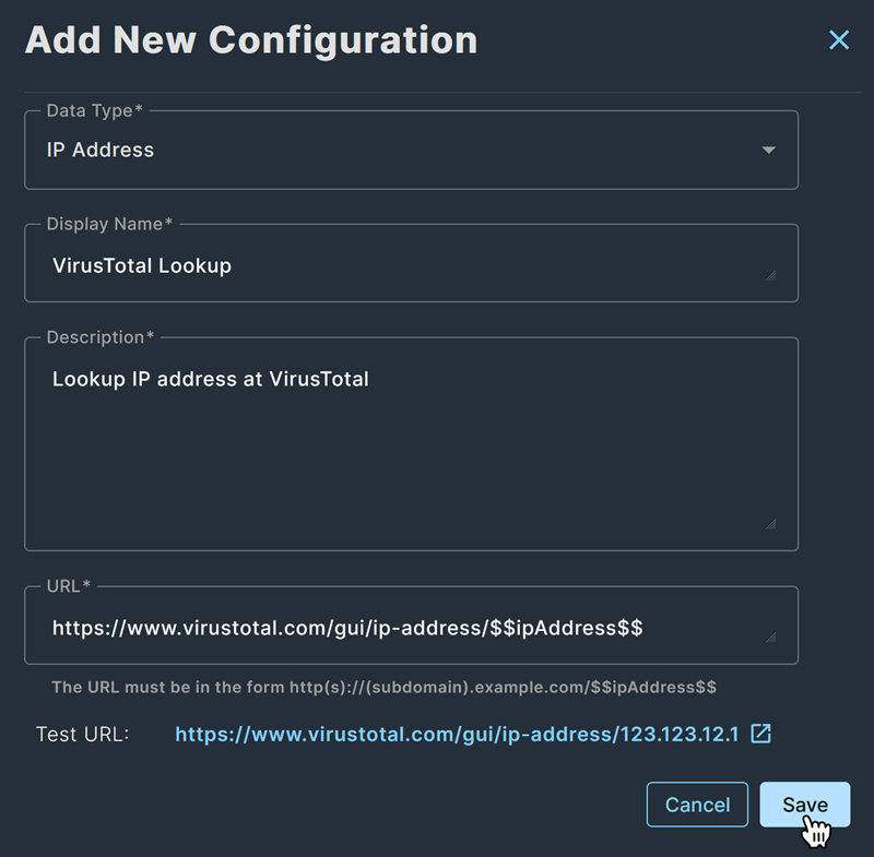 Add new configuration dialog.
