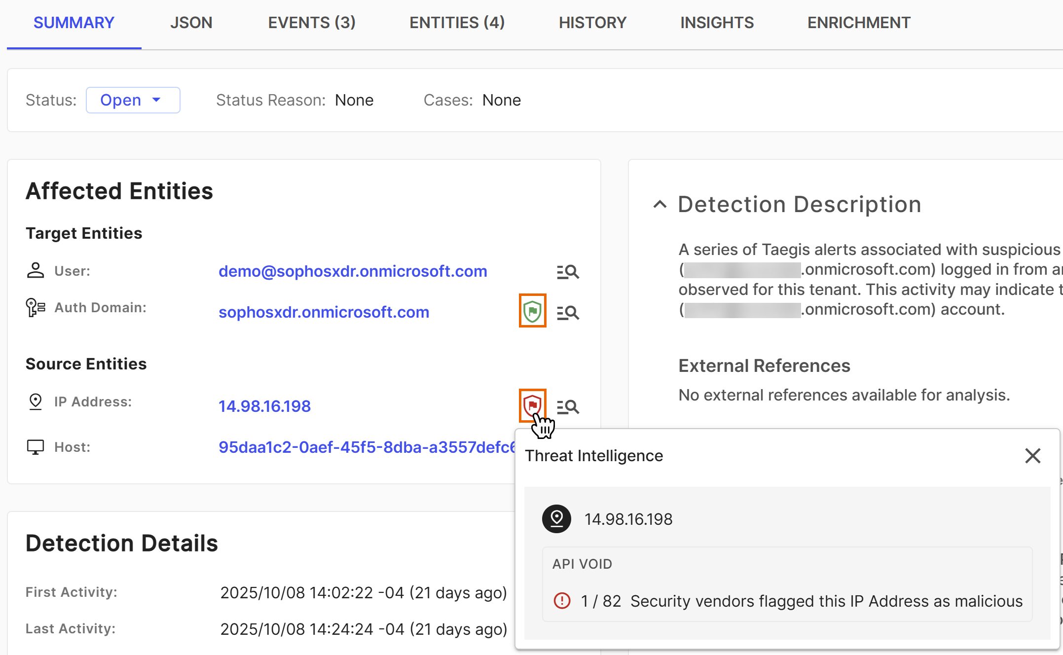 Detection details threat intelligence.