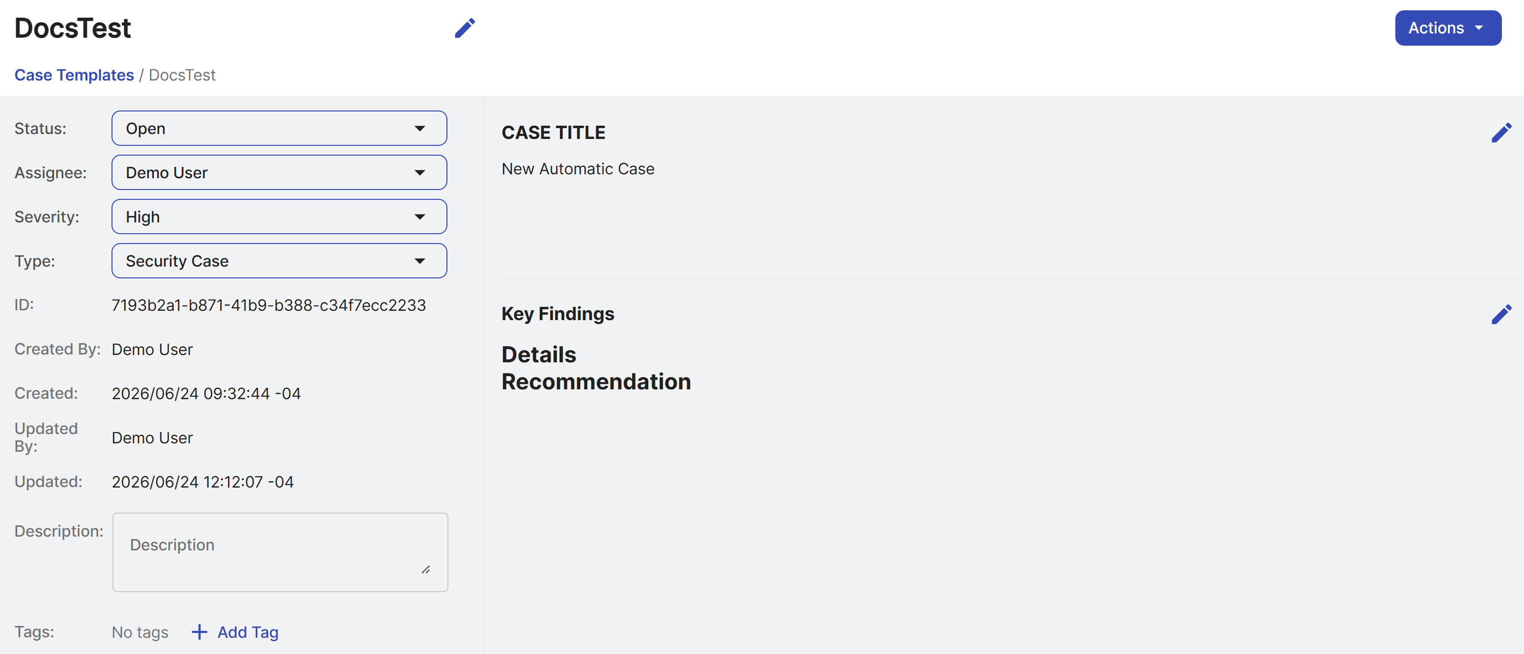 Case template details.