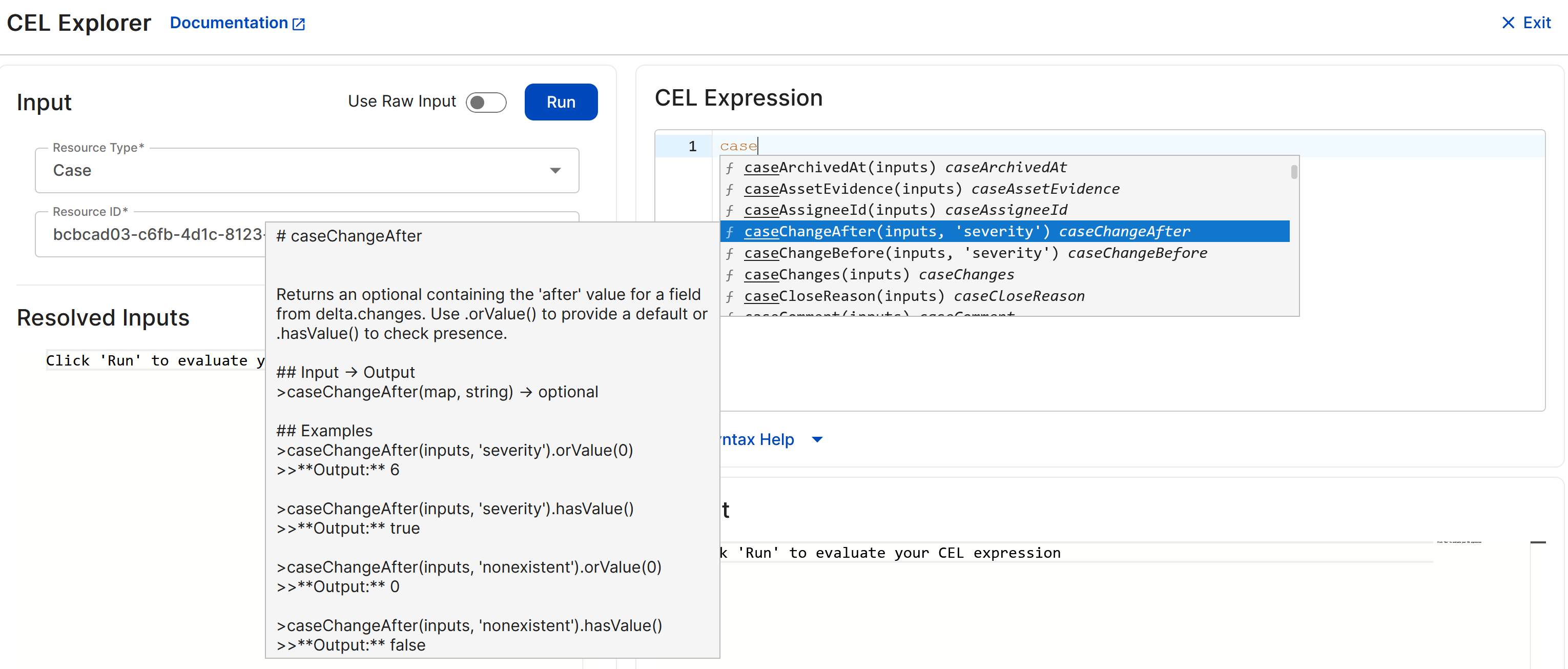 CEL Explorer autocomplete.