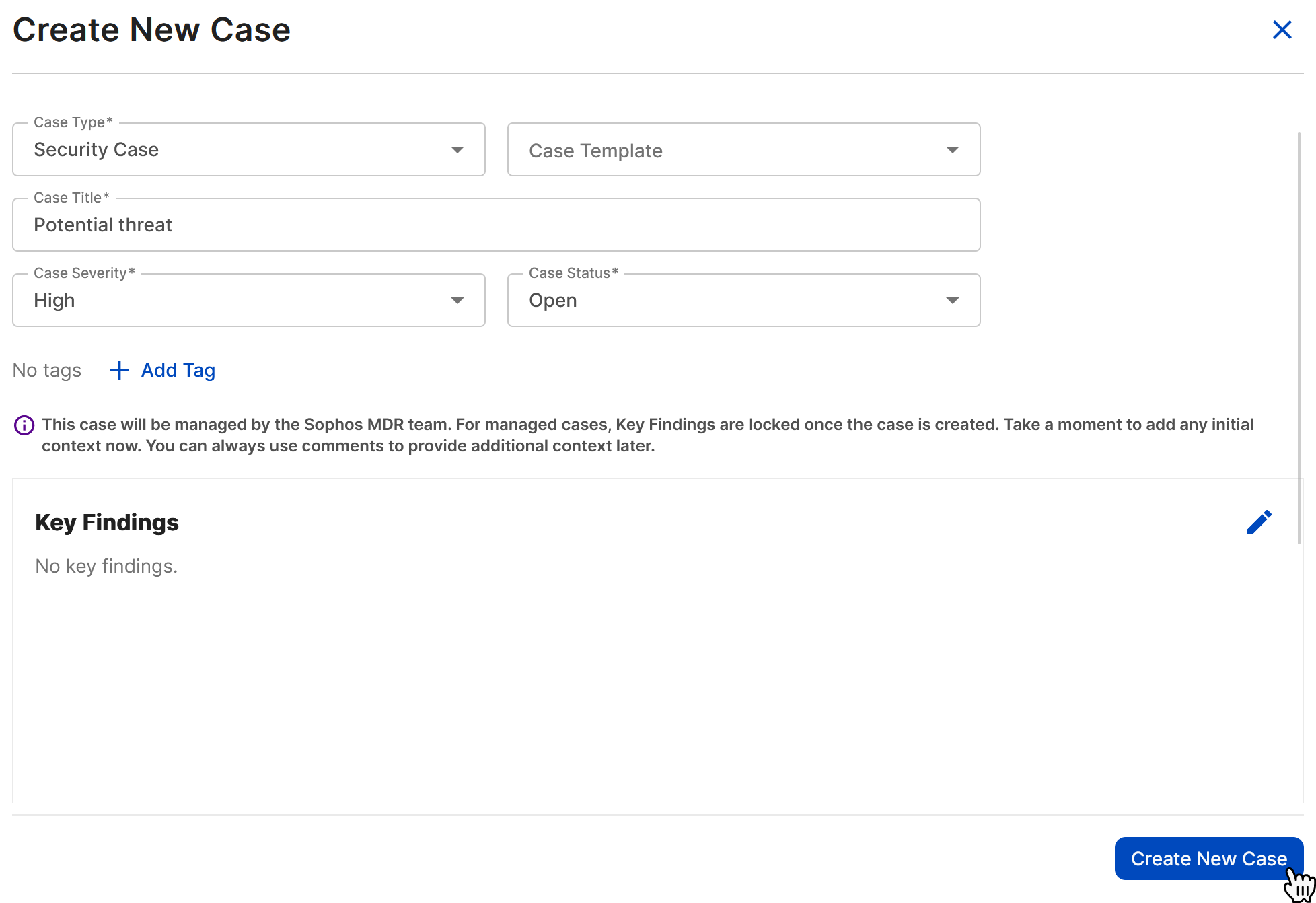 Create new case.