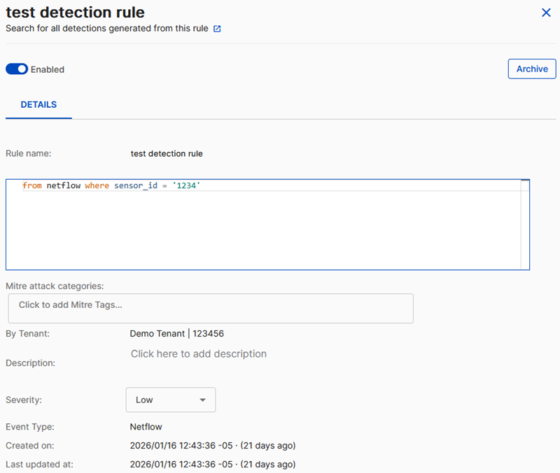 Custom rule details.