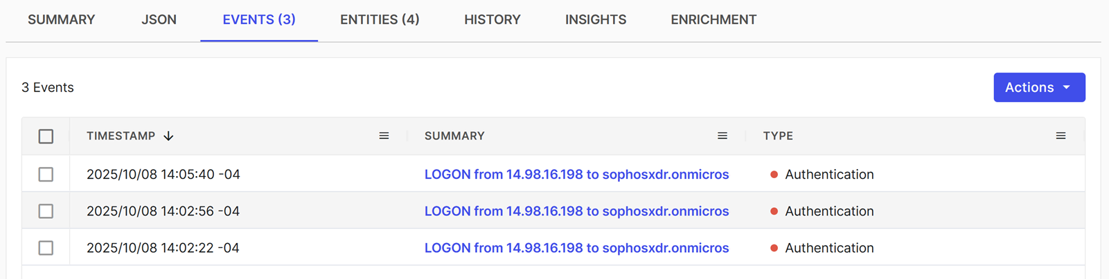 Detection Events tab.