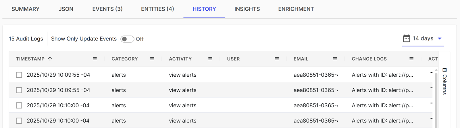 Detection History tab.