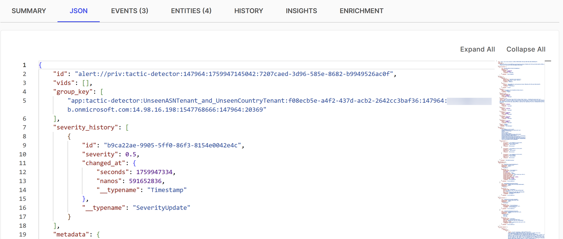 Detection JSON tab.
