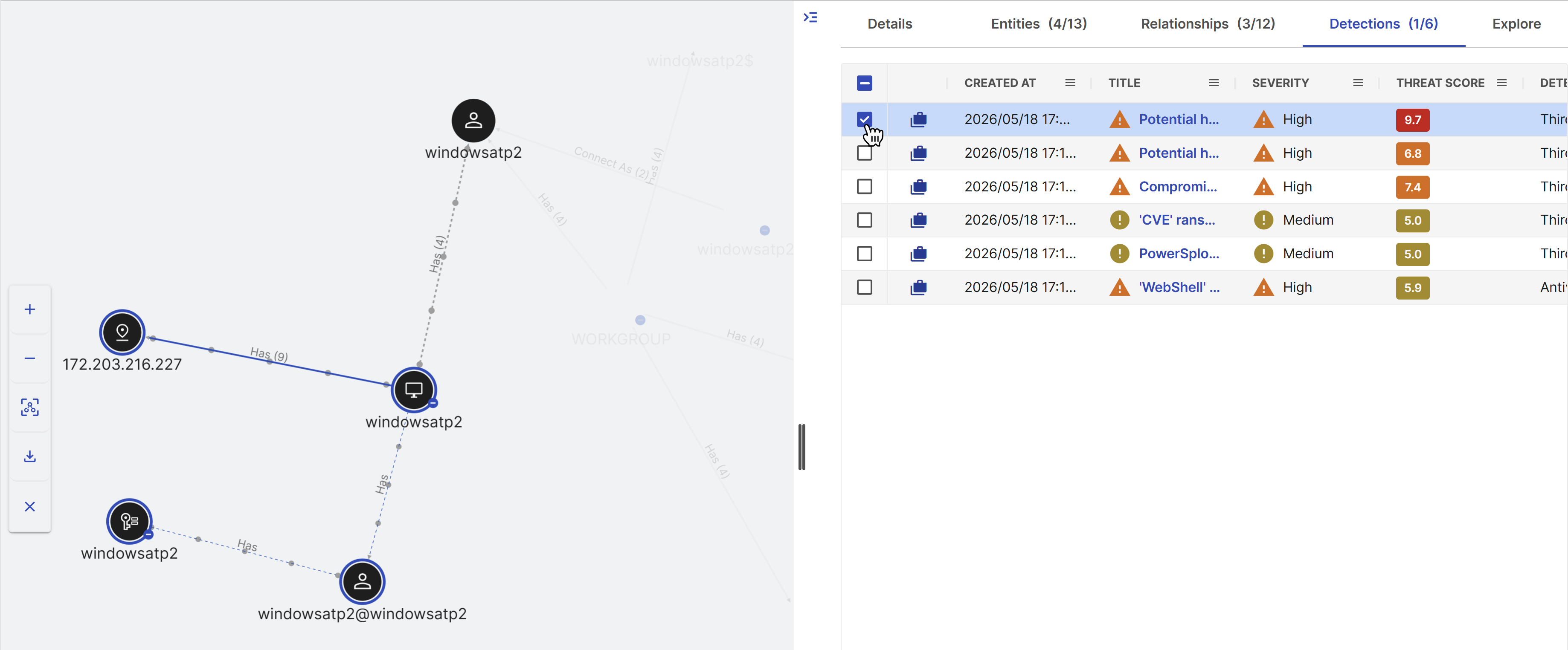 Detections tab.