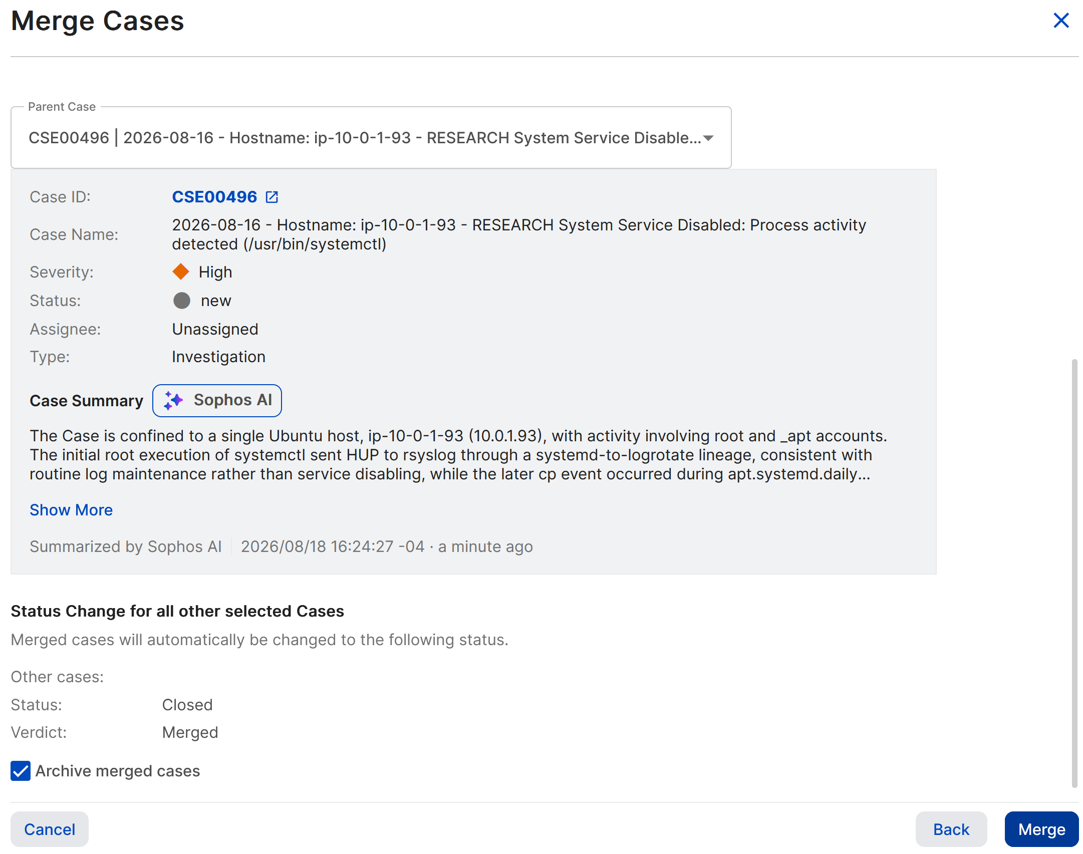 Select cases to merge.