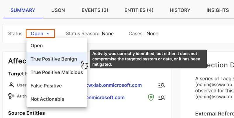 Change detection status.