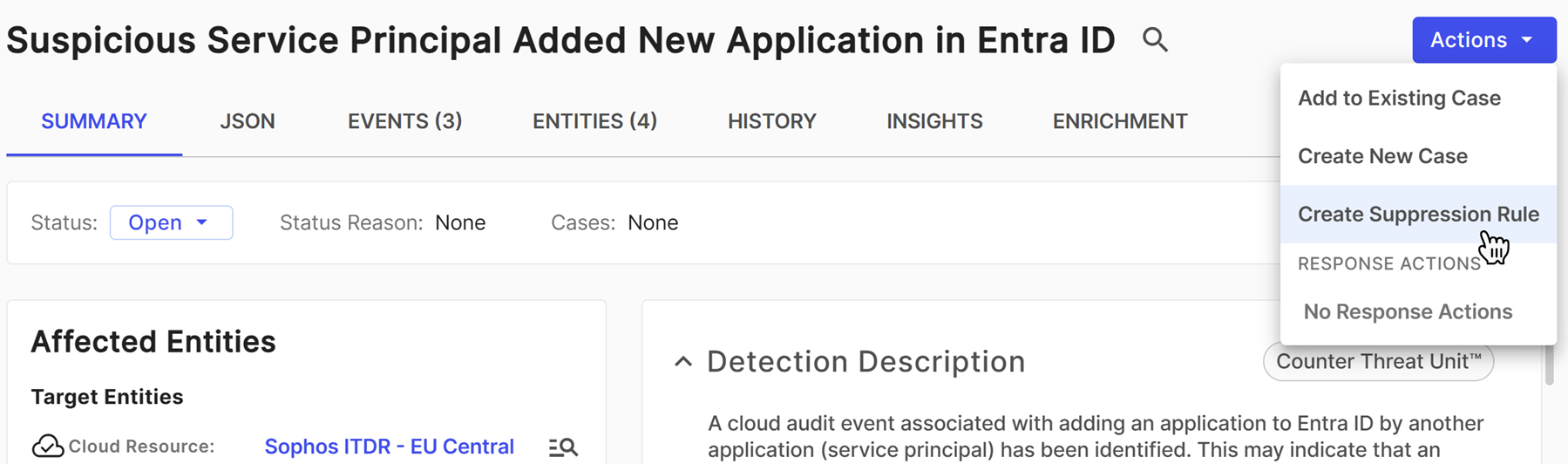 Create suppression rule from a detection.