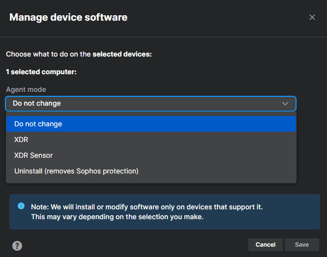 "Manage device software" dialog.