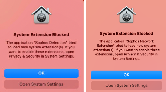 Notifications that scanning and Web Protection need permissions.