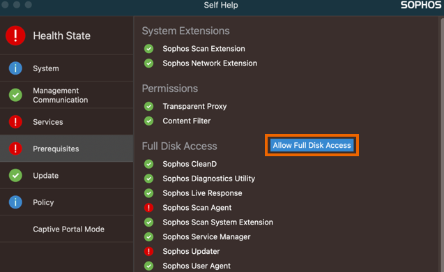 Allow Full Disk Access button.