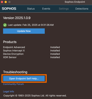 Open Endpoint Self Help Tool button.