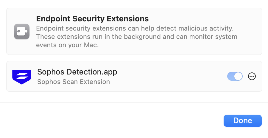 Turn on "Sophos Detection.app".