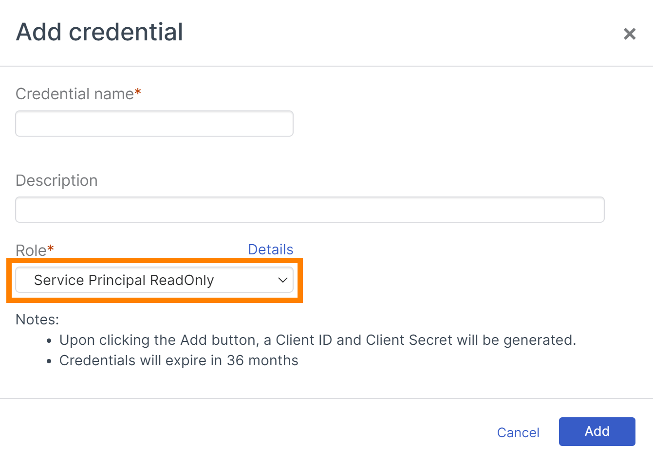 Service Principal ReadOnly role.