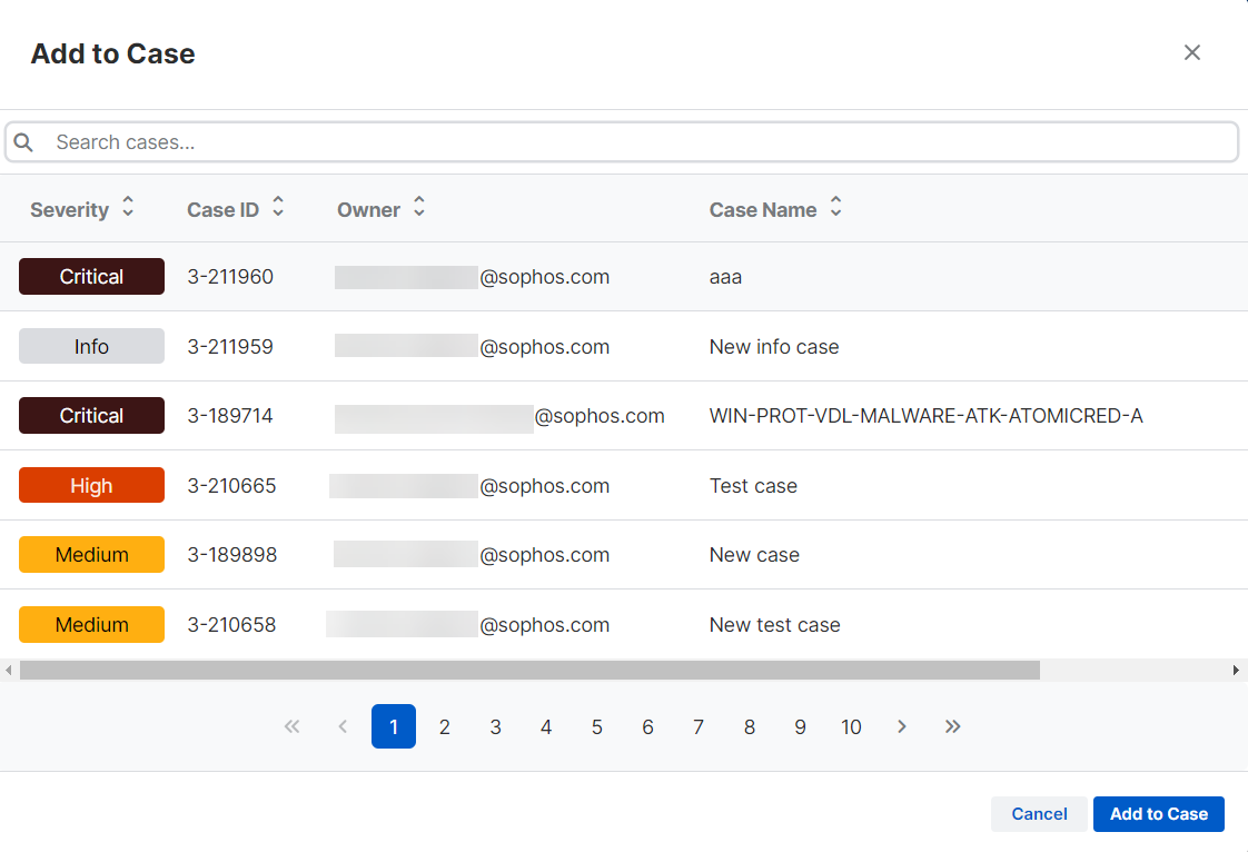 Add to Case dialog.