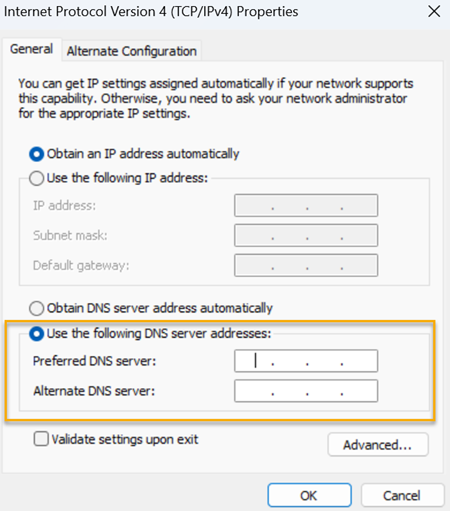 IPv4 properties page.
