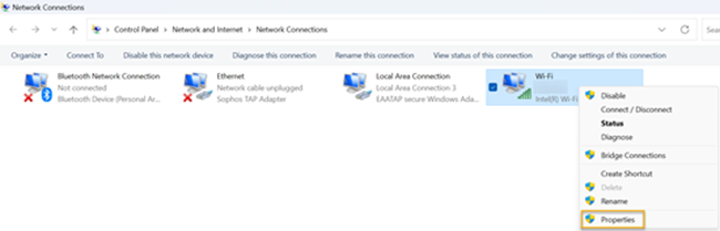 Network properties page.