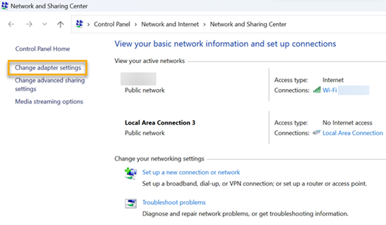 Adapter settings page.