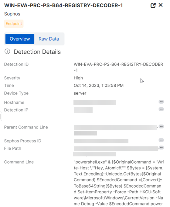 Detections details slide-out.
