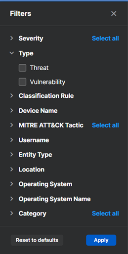 List of filters.