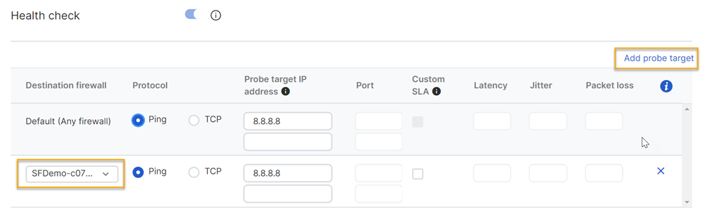 Health check settings for a firewall.