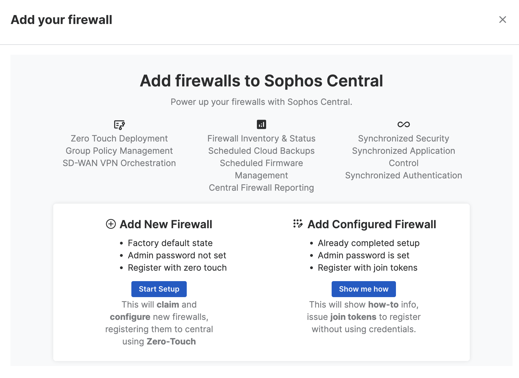 Add firewalls to Sophos Central.