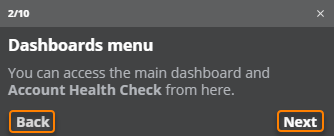 The "Back" and "Next" buttons at the bottom of a guide step.