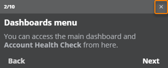 The X symbol in the title bar of a guide step.