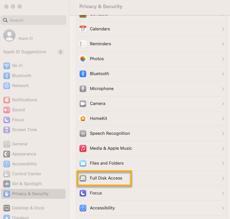 Full disk access.