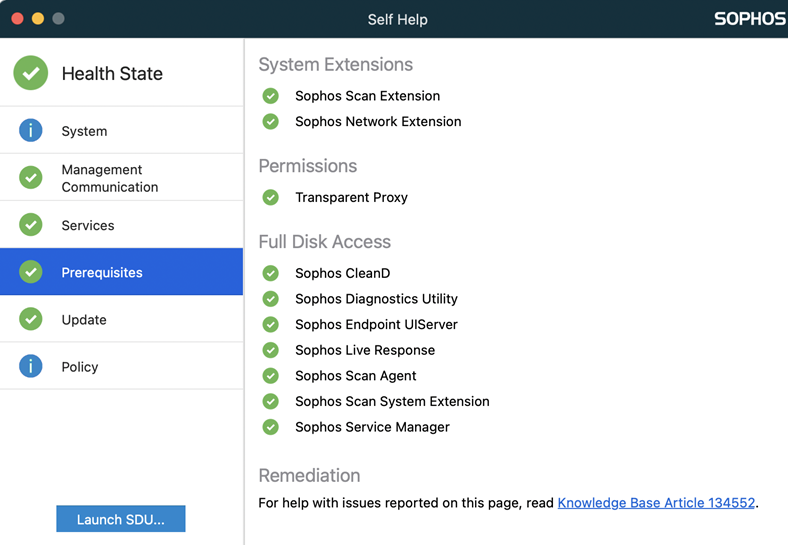 Check permissions in Sophos Endpoint Self Help.