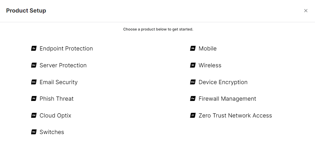 Product Setup page.