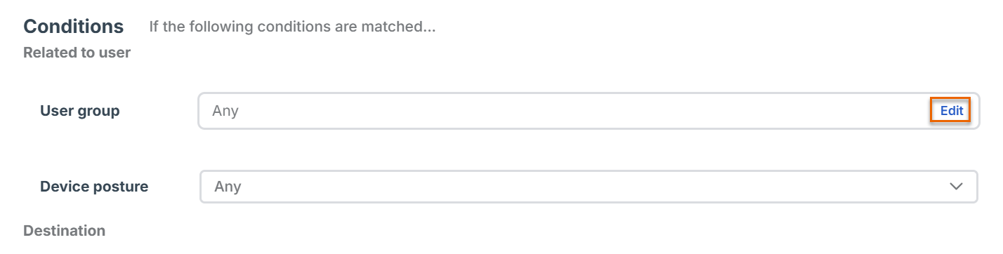 Shows the user group edit option.
