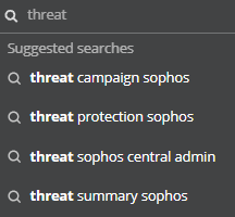 The search bar with the term "threat" entered and a list of suggested search terms.