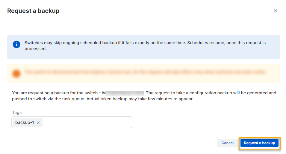 Click "Request a backup".