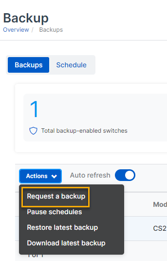 Click "Request a backup".