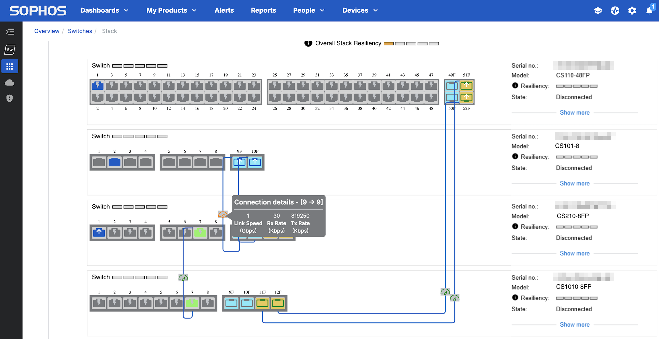 Switch stack management System Details tab.