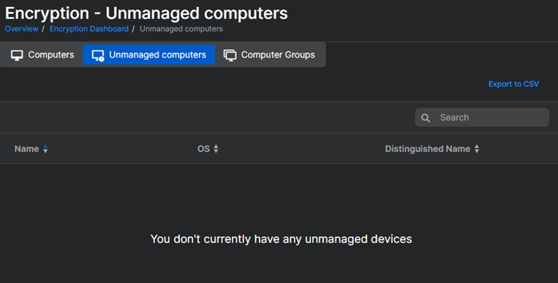 The Unmanaged devices tab.